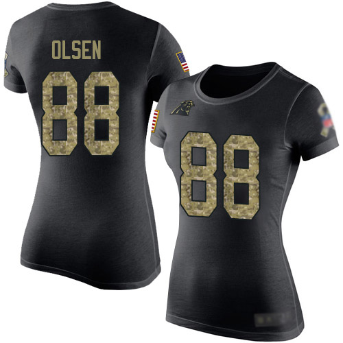 Carolina Panthers Black Camo Women Greg Olsen Salute to Service NFL Football #88 T Shirt